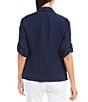 Color:Navy - Image 2 - Notch Collar Roll-Tab Sleeve Single Button Blazer