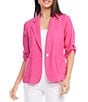 Color:Pink - Image 1 - Notch Collar Roll-Tab Sleeve Single Button Blazer