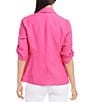 Color:Pink - Image 2 - Notch Collar Roll-Tab Sleeve Single Button Blazer