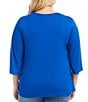Color:Blue - Image 2 - Plus Size Knit Flare Sleeve Crew Neck Top