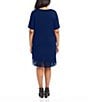 Color:Navy - Image 2 - Plus Size Knit Jersey V-Neck Short Sleeve Fringe Hem Dress
