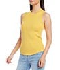 Color:Yellow - Image 3 - Ribbed Knit Crew Neck Sleeveless Sweater Tank