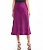 Color:Magenta - Image 1 - Satin Bias Cut High Waist A-Line Pull-On Skirt