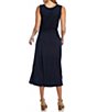 Color:Navy - Image 2 - Sleeveless Cinched Waist Jewel Neck Artisan Midi Dress
