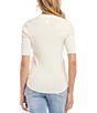 Color:Cream - Image 2 - Solid Ribbed Knit Crew Neck Short Sleeve Fitted Sweater