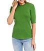Color:Green - Image 1 - Solid Ribbed Knit Crew Neck Short Sleeve Fitted Sweater
