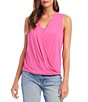 Color:Pink - Image 1 - Surplice V-Neck Sleeveless Layered Drape Front Top