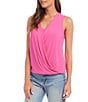 Color:Pink - Image 3 - Surplice V-Neck Sleeveless Layered Drape Front Top