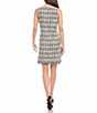 Color:Black/White - Image 2 - Tweed Plaid Print V-Neck Sleeveless Fringe Hem Sheath Dress