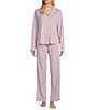 Color:Floral Trellis - Image 1 - Floral Trellis Print Long Sleeve Notch Collar Interlock Knit Girlfriend Pajama Set