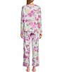 Color:Garden Picnic - Image 2 - Long Sleeve Henley Floral Interlock Knit Pajama Set