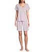 Color:Pink Ditsy - Image 1 - Short Sleeve V-Neck Brushed Interlock Knit Ditsy Floral Bermuda Short Pajama Set