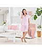Color:Pink Ditsy - Image 6 - Short Sleeve V-Neck Brushed Interlock Knit Ditsy Floral Bermuda Short Pajama Set