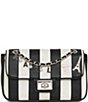 Color:White/Black - Image 1 - Agyness Stripe Charm Medium Shoulder Bag