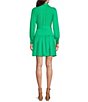 Color:Kelly - Image 2 - Belted Silky Crepe Collared Neck Long Sleeve Drop Waist A-Line Dress