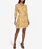Color:Gold - Image 1 - Chiffon Floral Print V-Neck 3/4 Sleeve Ruffle Mini Dress