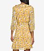 Color:Gold - Image 2 - Chiffon Floral Print V-Neck 3/4 Sleeve Ruffle Mini Dress