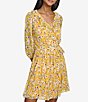 Color:Gold - Image 3 - Chiffon Floral Print V-Neck 3/4 Sleeve Ruffle Mini Dress