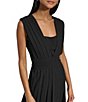 Color:Black - Image 4 - Chiffon Pleated Square Neck Sleeveless Midi Dress