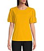Color:Gold Fusion - Image 1 - Crew Neck Short Puff Sleeve Knit Top