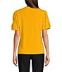 Color:Gold Fusion - Image 2 - Crew Neck Short Puff Sleeve Knit Top
