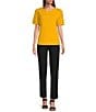 Color:Gold Fusion - Image 3 - Crew Neck Short Puff Sleeve Knit Top