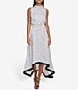 Color:Soft White/Black - Image 1 - Dotted Mock Neck Sleeveless High Low Dress