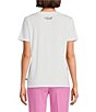 Color:White - Image 2 - Embellished Bonjour Crew Neck Short Sleeve Tee Shirt