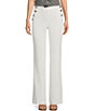 Color:Soft White - Image 1 - High Waisted Full Length Sailor Button Pocket Pant
