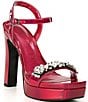 Color:Fuchsia - Image 1 - Jala Leather Rhinestone Embellished Platform Dress Sandals