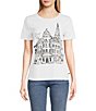 Color:White - Image 1 - Jersey Knit Crew Neck Short Sleeve City Sketch Tee Shirt
