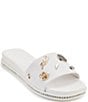 Color:Bright White - Image 1 - Jersey Leather Charm Slide Sandals