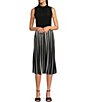 Color:Black/Soft White - Image 1 - Mock Neckline Sleeveless Pleated Skirt Midi Dress
