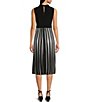 Color:Black/Soft White - Image 2 - Mock Neckline Sleeveless Pleated Skirt Midi Dress