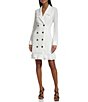 Color:Soft White - Image 1 - Notch Lapel Collar Long Sleeve Chiffon Flounce Hem Mini Blazer Dress