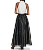Color:Soft White/Black - Image 2 - Organza Colorblock Halter Neck Sleeveless Embellished Belted Gown