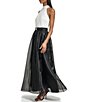 Color:Soft White/Black - Image 3 - Organza Colorblock Halter Neck Sleeveless Embellished Belted Gown