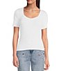 Color:Soft White/Soft White - Image 1 - Pearl Trim Sweetheart Neck Short Sleeve Top