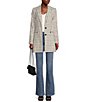 Color:Soft White/Black - Image 3 - Plaid Tweed Notch Lapel Collar Front Zip Pocket Long Sleeve Blazer