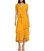 Color:Gold Fusion - Image 1 - Polka Dot Print V-Neck Short Sleeve Ruffle Tiered Belted Wrap Maxi Dress