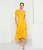 Color:Gold Fusion - Image 5 - Polka Dot Print V-Neck Short Sleeve Ruffle Tiered Belted Wrap Maxi Dress