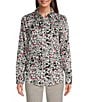 Color:Soft White Multi - Image 1 - Printed Collared Neckline Long Sleeve Button Down Shirt