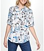 Color:White/Classic - Image 1 - Printed Long Roll-Tab Sleeve Point Collar Button Front Top