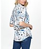 Color:White/Classic - Image 2 - Printed Long Roll-Tab Sleeve Point Collar Button Front Top