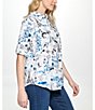 Color:White/Classic - Image 3 - Printed Long Roll-Tab Sleeve Point Collar Button Front Top