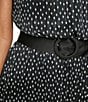 Color:Black/Soft White - Image 3 - Printed Mock Neck Sleeveless Belted Pleated Midi Dress