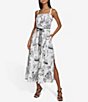 Color:Soft White/Black - Image 1 - Printed Sateen Square Neck Sleeveless Button Front Tie Belt Dress