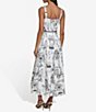 Color:Soft White/Black - Image 2 - Printed Sateen Square Neck Sleeveless Button Front Tie Belt Dress