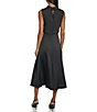 Color:Black - Image 2 - Satin Crepe Mock Neck Sleeveless Blouson Midi Dress