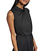 Color:Black - Image 4 - Satin Crepe Mock Neck Sleeveless Blouson Midi Dress